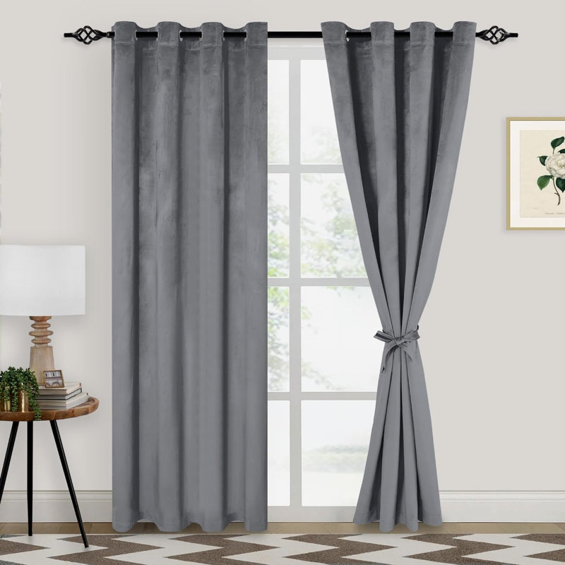 Rithvika Velvet Solid Color Noise Reducing Blackout Grommet Curtain Panels for Home & Office, 52" W x 120" L, Peacock Blue