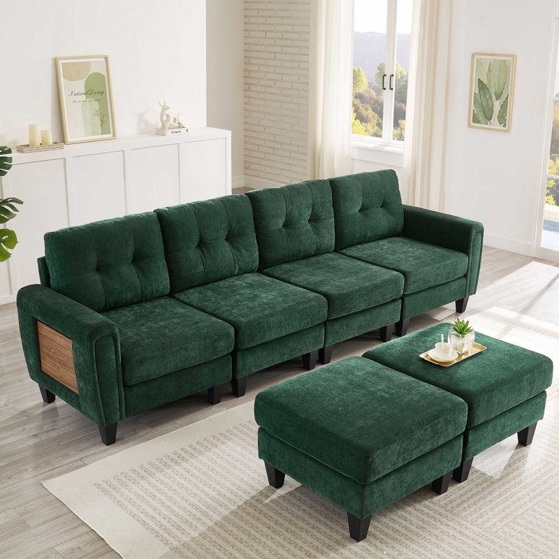 Modern Sectional Sofa 115" U-Shaped Sofa Upholstered Sofa Couch With Two Movable Ottomans, USB Ports And Side Tables For Living Room