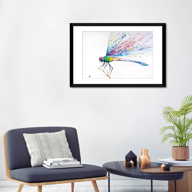 «Dragonfly» par Marc Allante, impression sur toile, H 24 po x l 32 po x P 1 po, Papier avec cadre noir, Blanc