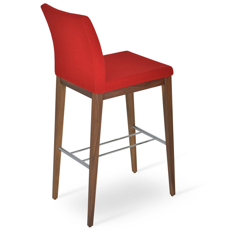 Tabouret de bar Aria, Noyer, Laine rouge