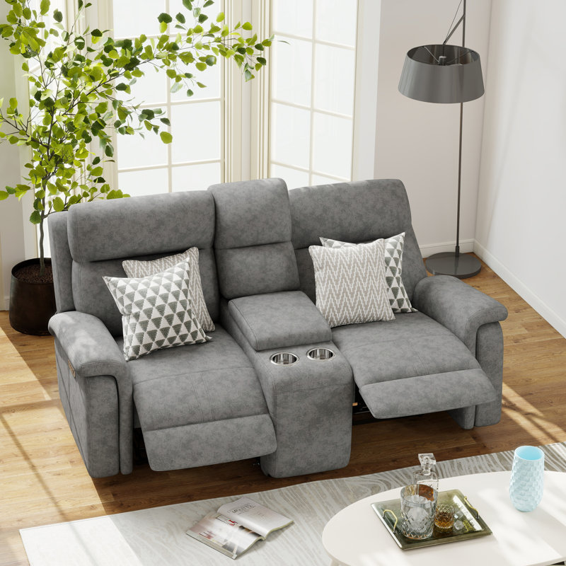 Satori Upholstered 78'' Power Reclining Loveseat, Gray Polyester Blend