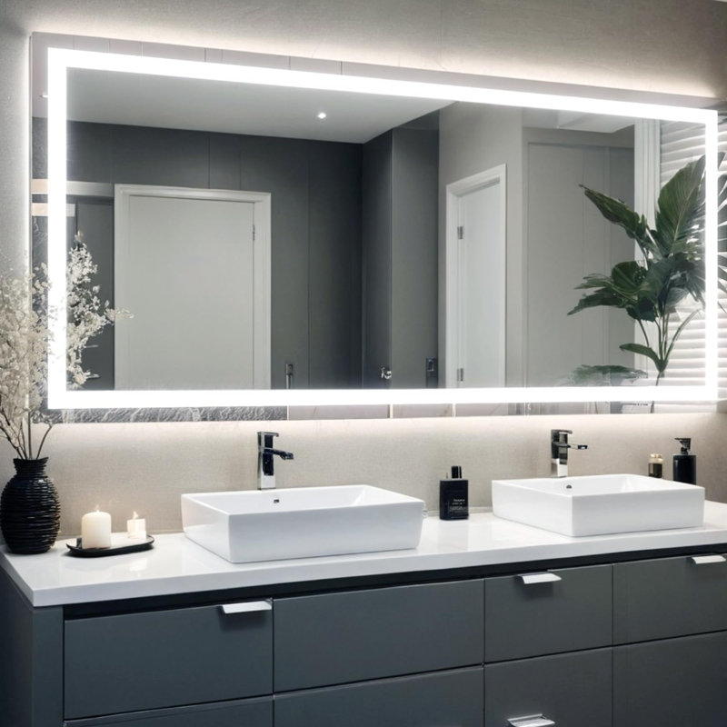 Miroir de salle de bain à DEL anti-buée avec interrupteur tactile réglable à 3 couleurs et fonction mémoire , 60 po x 28 po