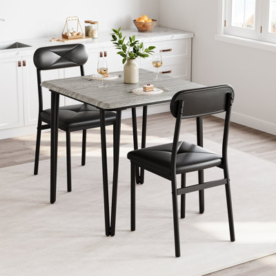 Dining Table Set Of 2, Small Kitchen Table With Chairs For 2 With Upholstered Chairs, 3 Piece Dining Table Set, Compact Kitchen Table Set For Small Space