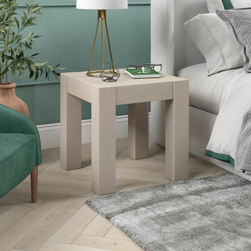 Langston Square Engineered Wood End Table, Alder White