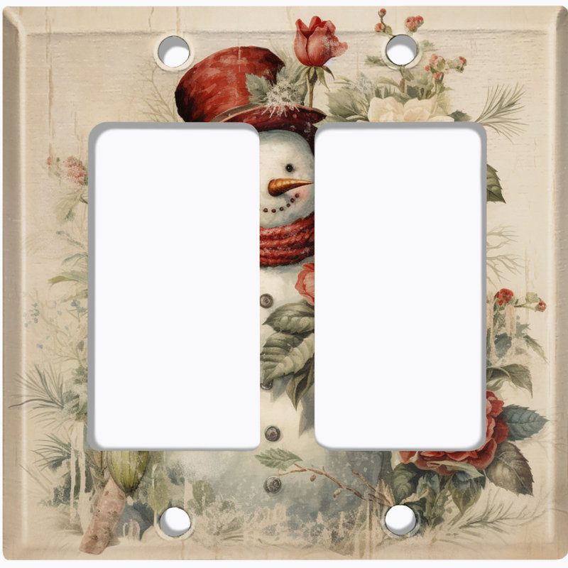Christmas Festive Snow Man Flower 2 - Gang Toggle Light Switch Standard Wall Plate