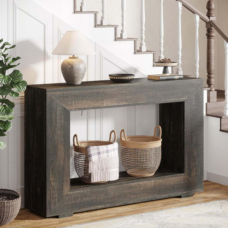 Console Farmhouse avec rangement, tablette ouverte, Noir
