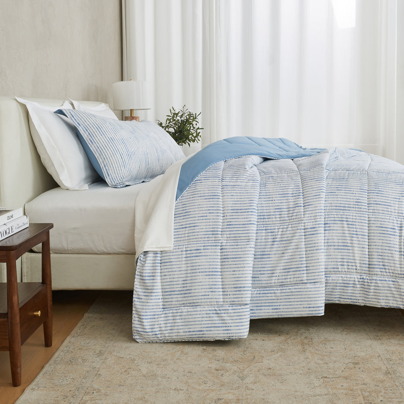 Full Blue Dot Print Reversible Microfiber Comforter Set