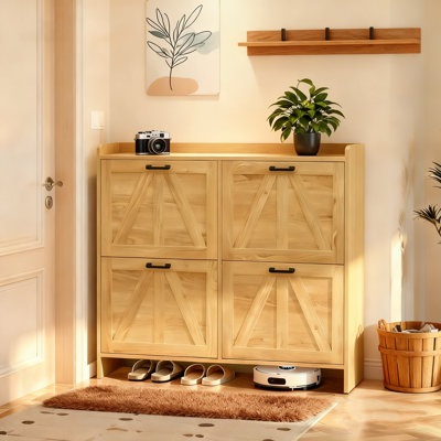 Armoire de rangement pour chaussures peu encombrante, panneau de fibres à densité moyenne chêne clair, style maison de campagne pour vestibule