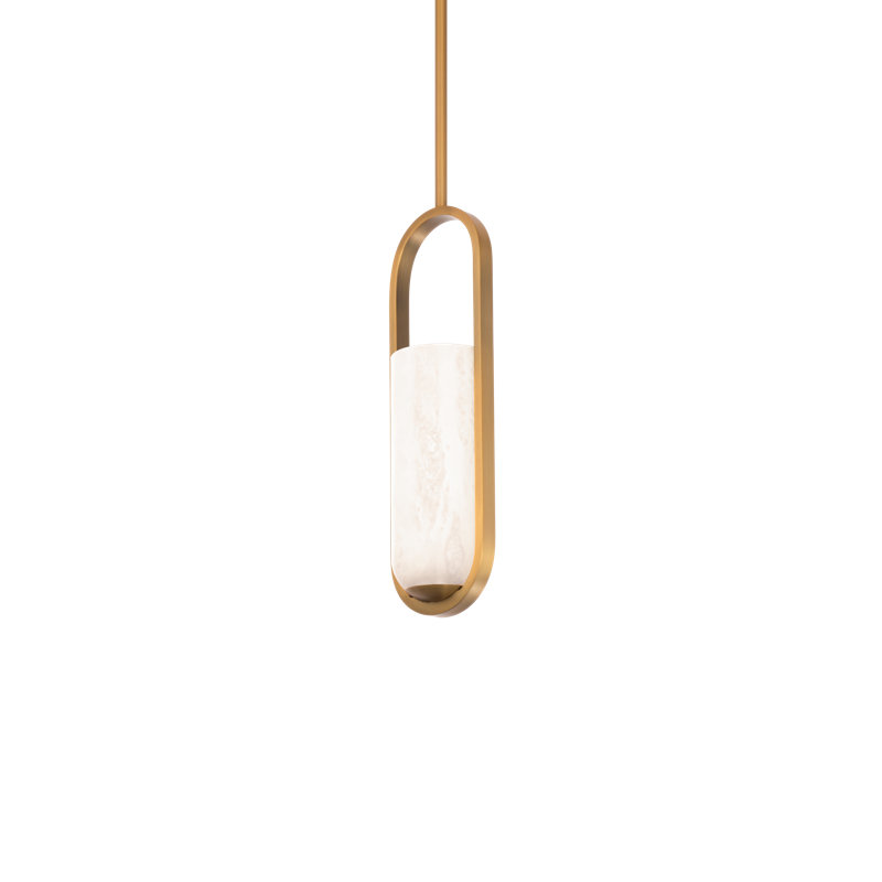 Mini luminaire suspendu à intensité variable avec abat-jour albâtre Rollins, Laiton vieilli
