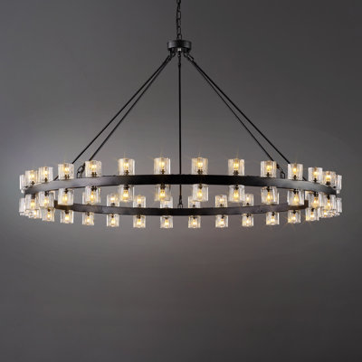 Wagon Wheel Chandelier With Crystal Shade