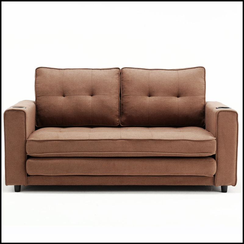 3-In-1 Convertible Futon Sofa With Tufted Loveseat, Pull-Out Sleeper, And Side Pockets For Living Room Comfort And Versatility