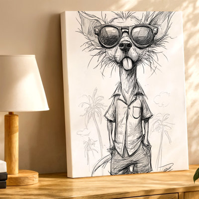 Drôle de croquis de chihuahua avec lunettes de soleil, reproduction d'art sur toile tropicale, affiche de couleur coordonnée pour décoration de salon, décoration murale galerie, décoration intérieure moderne