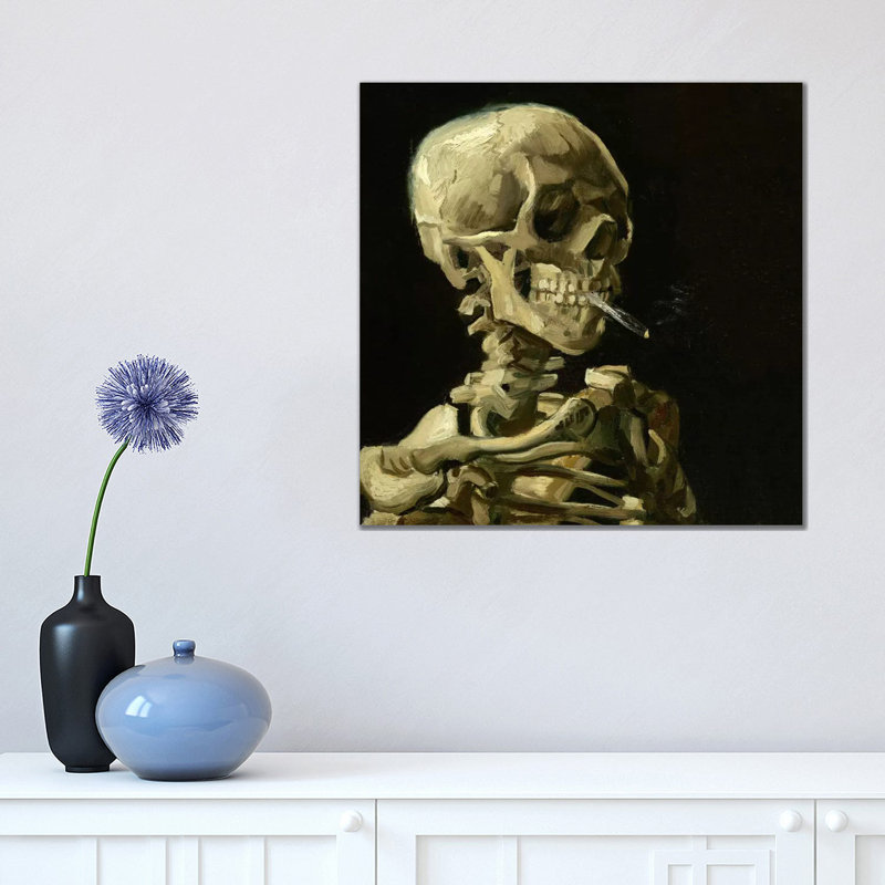 Head Of A Skeleton With A Burning Cigarette by Vincent Van Gogh - Painting on Canvas, 45.72 cm H x 45.72 cm W x 1.91 cm D