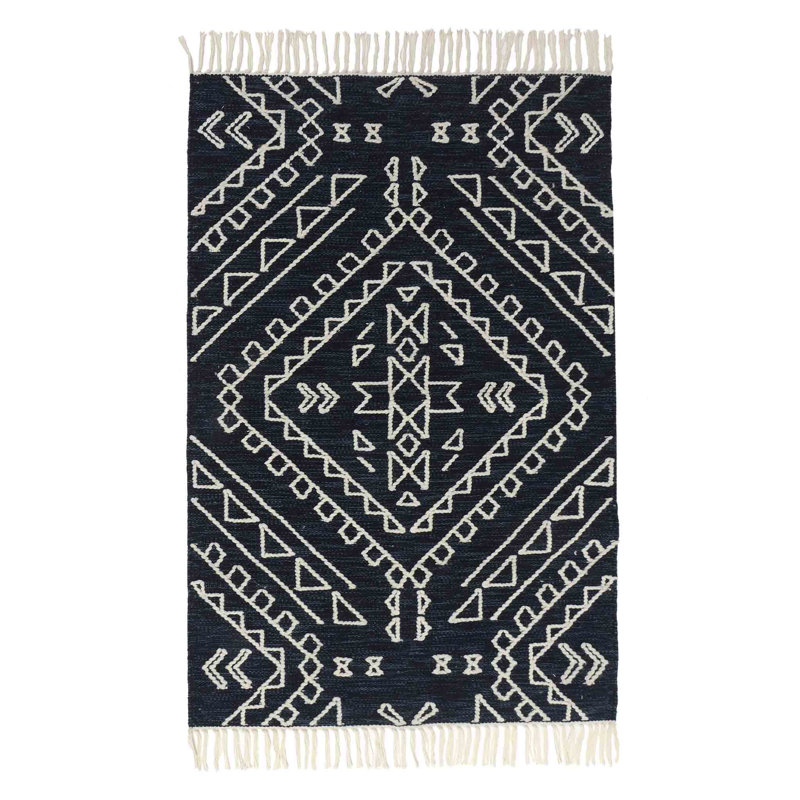 Blue My Mind Southwestern Area Rug in Dark Navy/White, Rectangle 10' x 14'