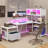 78.7'' Reversible L Shaped Desk with Power Outlets, LED Lights & Drawer Bookshelf-232399132