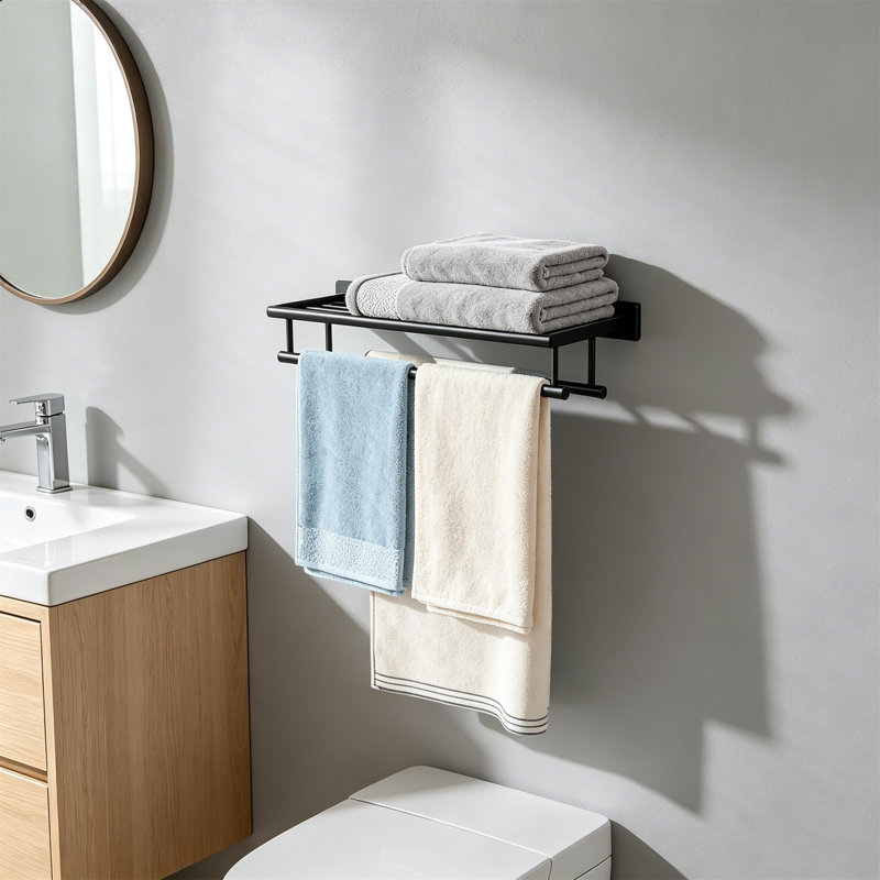 Porte-serviettes 20 po avec barres doubles et tablette, porte-serviettes mural en acier inoxydable, noir mat