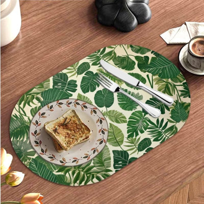 Ensemble de 6 napperons ovales en similicuir imperméable résistant à la chaleur Monstera