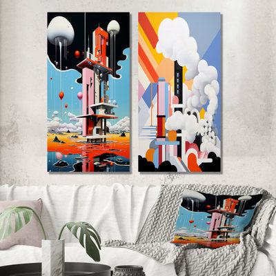 «De Stijl Geyser Horizon», ensemble de 2 reproductions d'art sur toile abstraites