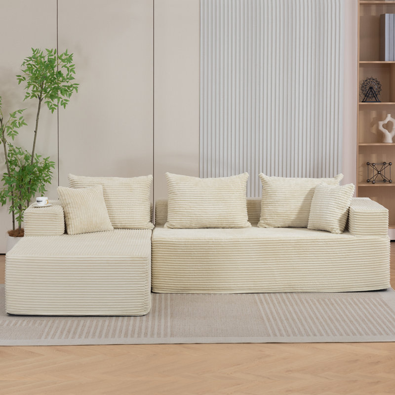 Boneless Modular Sectional Sofa with L-Shape Chaise, Corduroy Boneless Couches for Living Room, No Assembly,, Beige