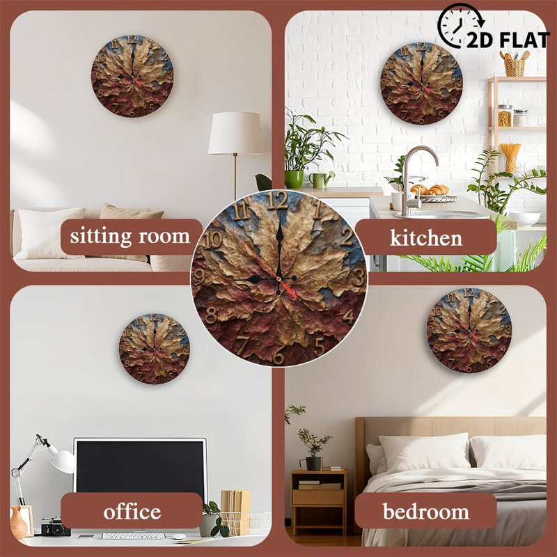 Clock With Autumn Leaf Texture