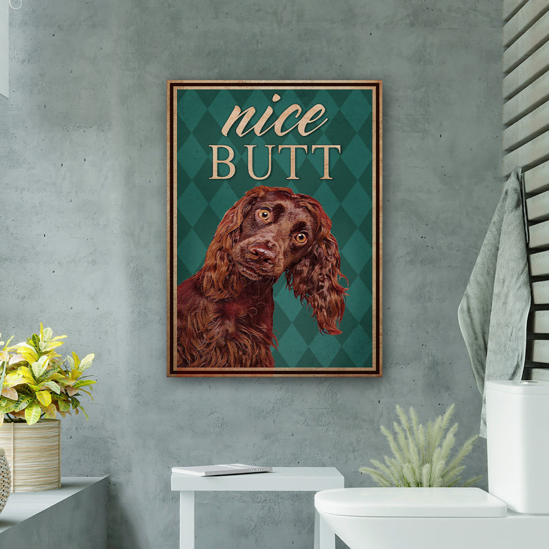 Garçon, épagneul boykin - jolie toile tendue avec toile tendue - décor d'illustrations pour salle de bain et blanchisserie, vert, bleu et brun