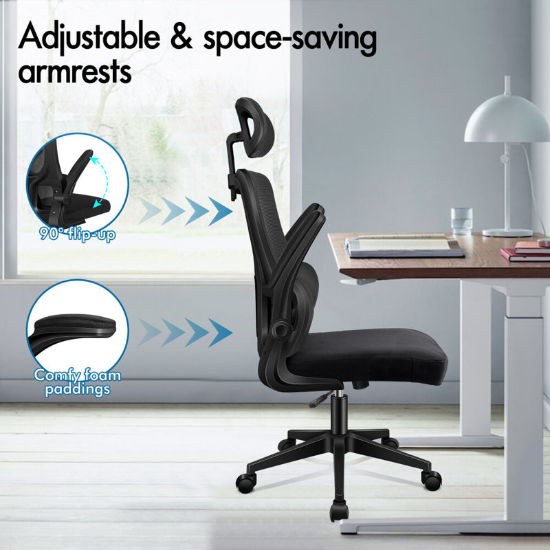 Office Chair with Headrest, Black, Black