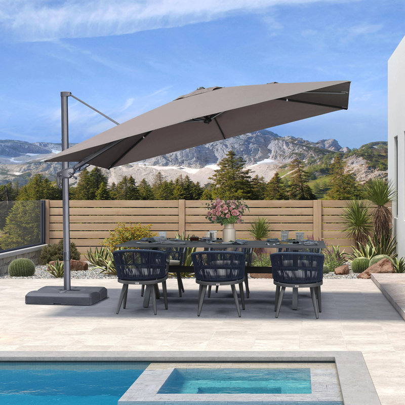 Cantilever Patio Umbrella Outdoor Aluminum Offset Square Umbrella with 3 Years Fade Resistance Recycled Fabric and 360-degree Rotation