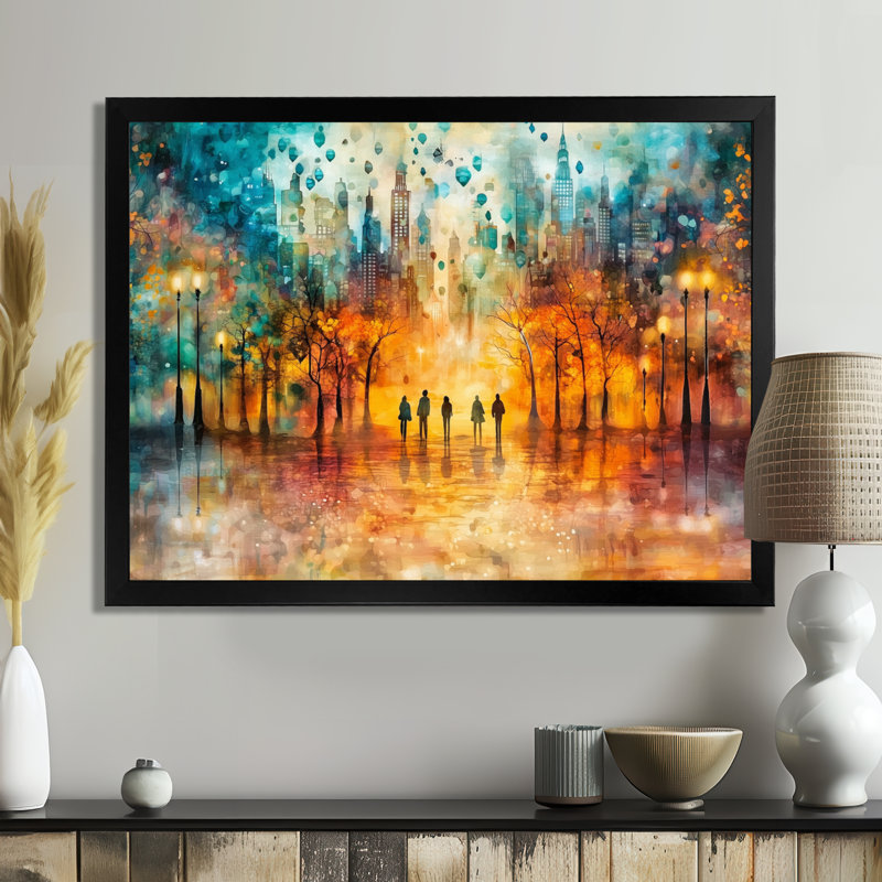 «Modern Evolve New York City Cityscape III», art mural moderne transitionnel abstrait, Picture Framed Print, Black