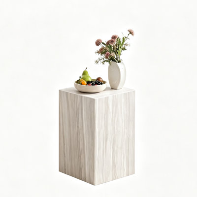  Table d'appoint moderne en marbre de 20 po de hauteur, table de bout à piédestal en grain de bois blanc, table d'appoint en pierre naturelle pour le salon