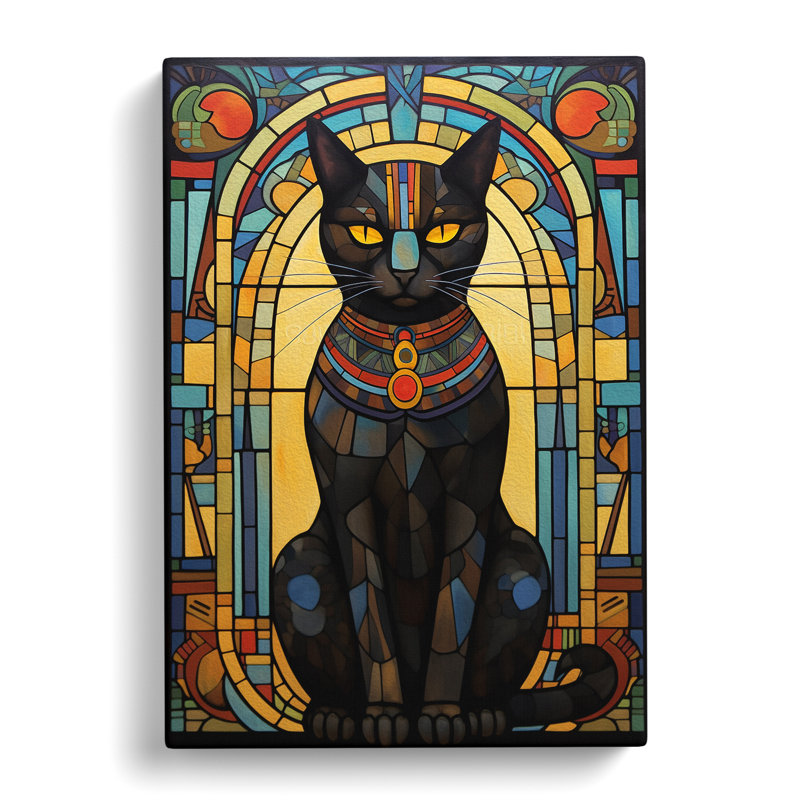 Egyptian Cat Nouveau No.2 - Print on Canvas, 76cm H x 50cm W x 3cm D
