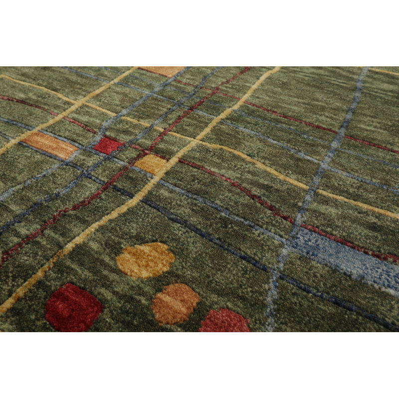Tapis vert tibétain en laine noué à la main 4 pi 2 po x 5 pi 10 po