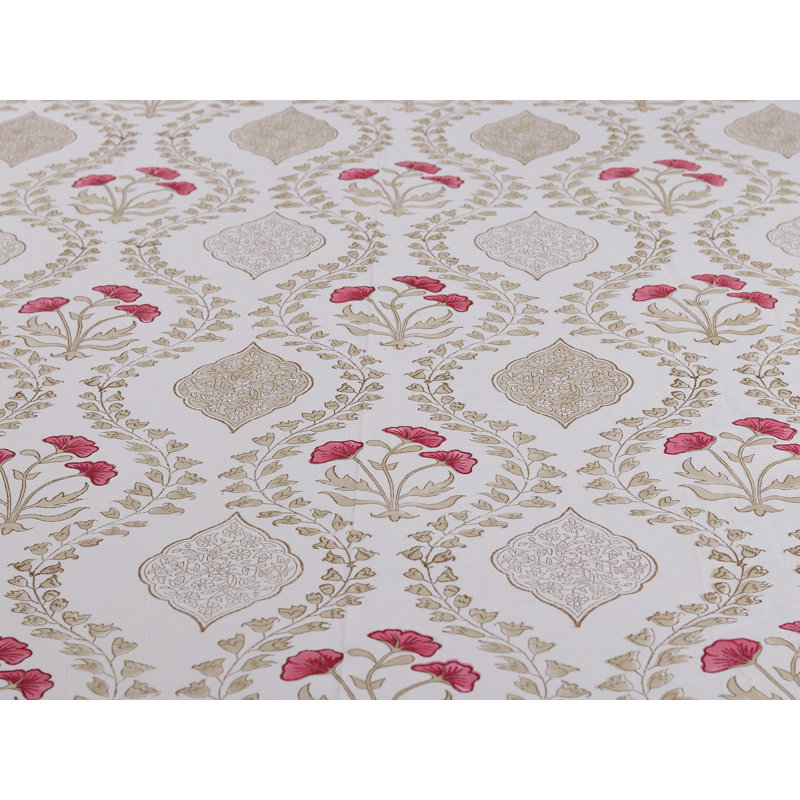 Ensemble de draps en coton ivoire Jaipuri Handblock