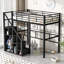 Lit mezzanine simple en métal avec escalier de rangement et petite armoire-1209813466