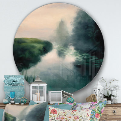 «Twilight Fog Lakeshore», reproduction d'art sur toile, cercle en métal