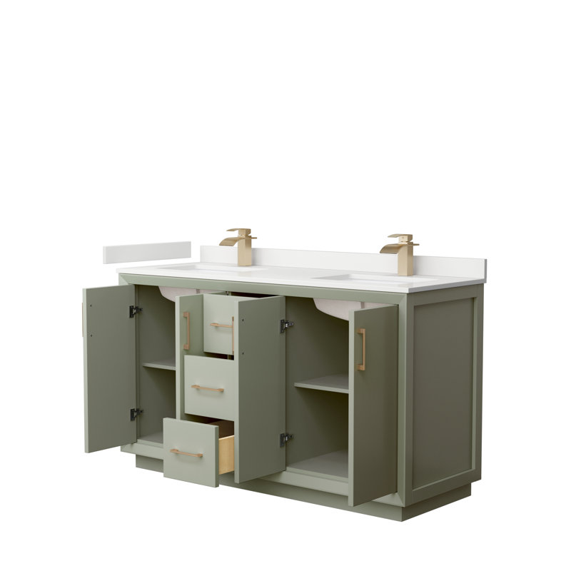 Strada 60'' W Double Vanity, Light Green, WDX13382, Matte Black