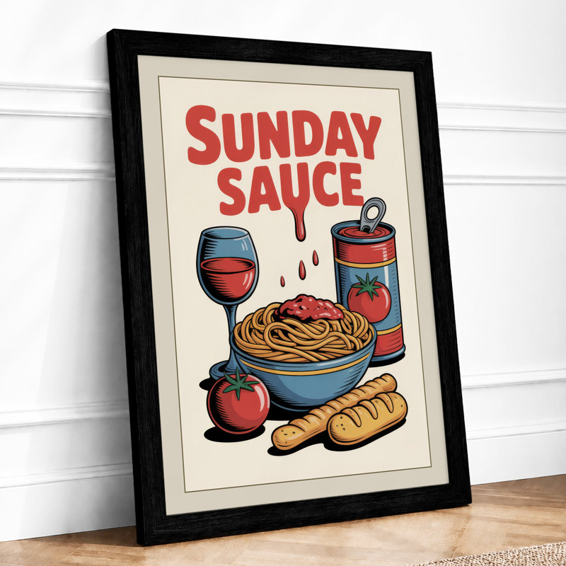 Sunday Sauce Retro - Framed Print, A4 - 29.7 x 21.0 cm, Black