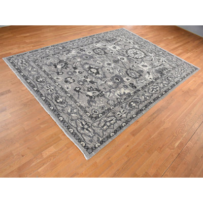 9'1" x 12'6" New Hand Knotted Grey Wool Rectangle Oriental Rug - MOA10280851