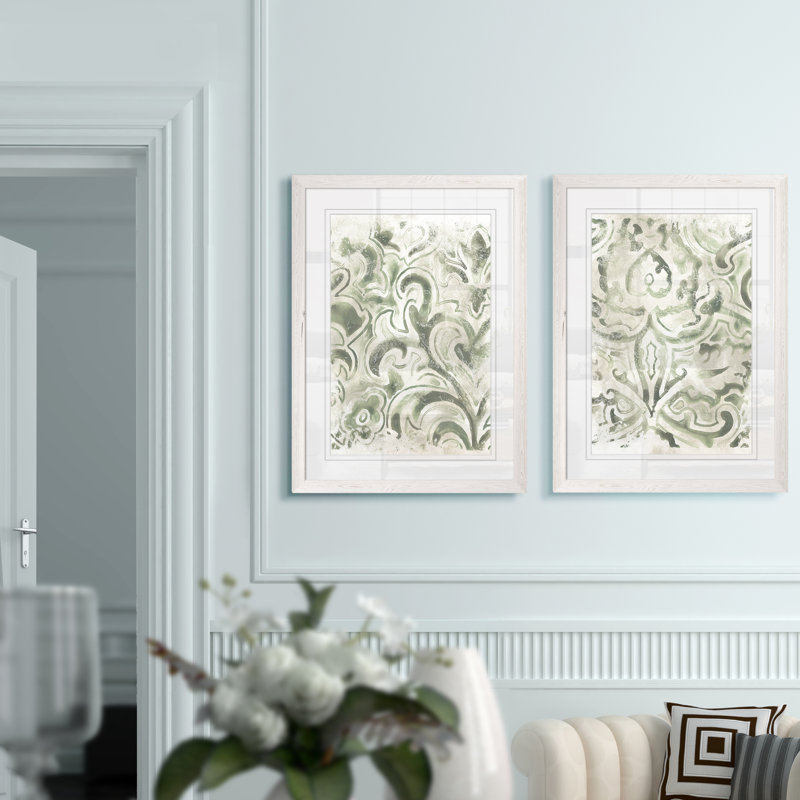 «Antique Tile III» par Vincent Van Gogh - ensemble de 2 cadres de peinture, H 24 po x l 18 po x P 1,25 po, Blanc mat