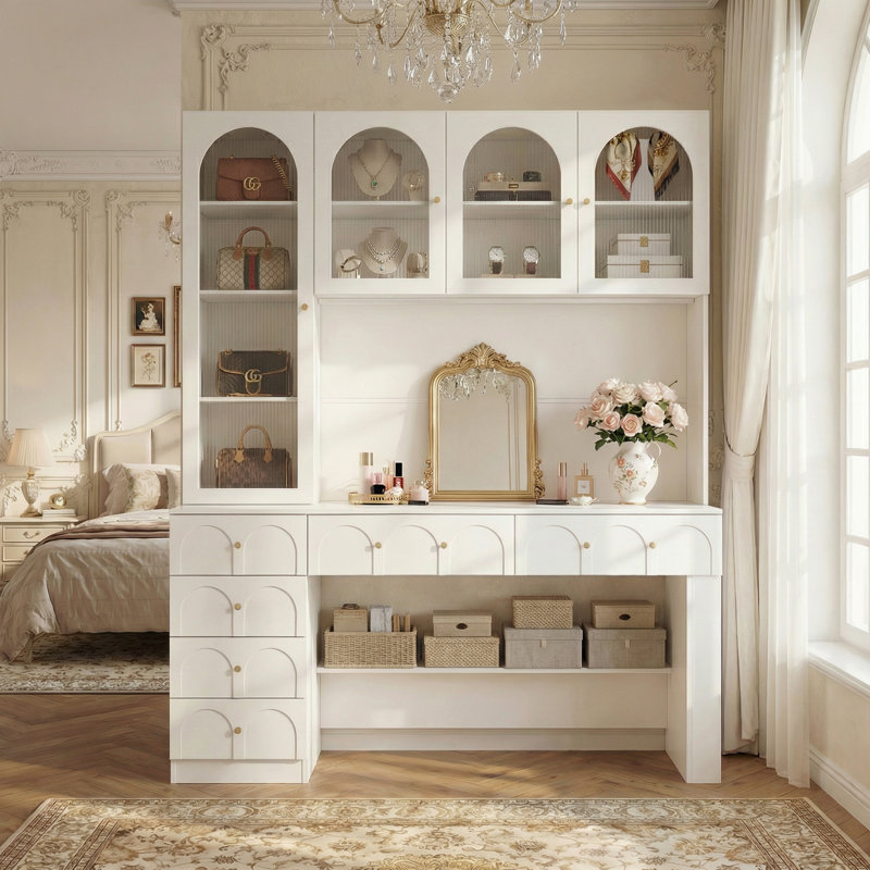 Bureau de coiffeuse polyvalent avec rangement massif
