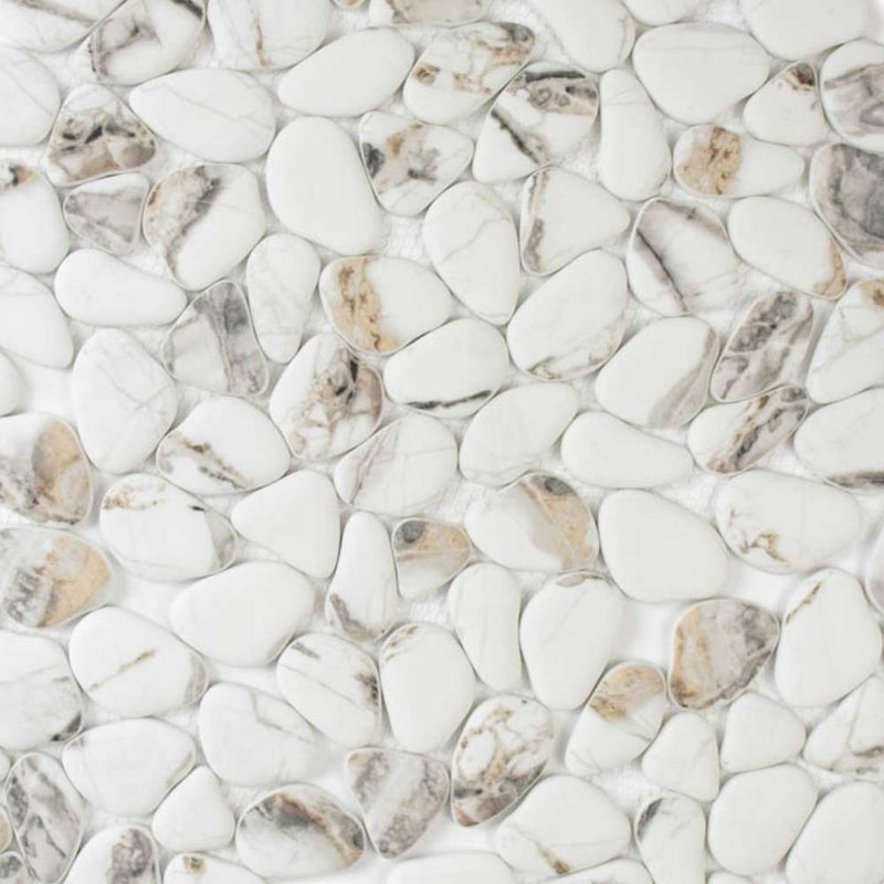 Huron Glass Pebbles Mosaic Tile, Calacatta