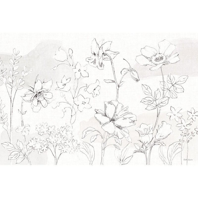 Peaceful Petals VI Neutre - peinture sur toile tendue, Cadre doré simple, Oui, H 24 po x l 36 po