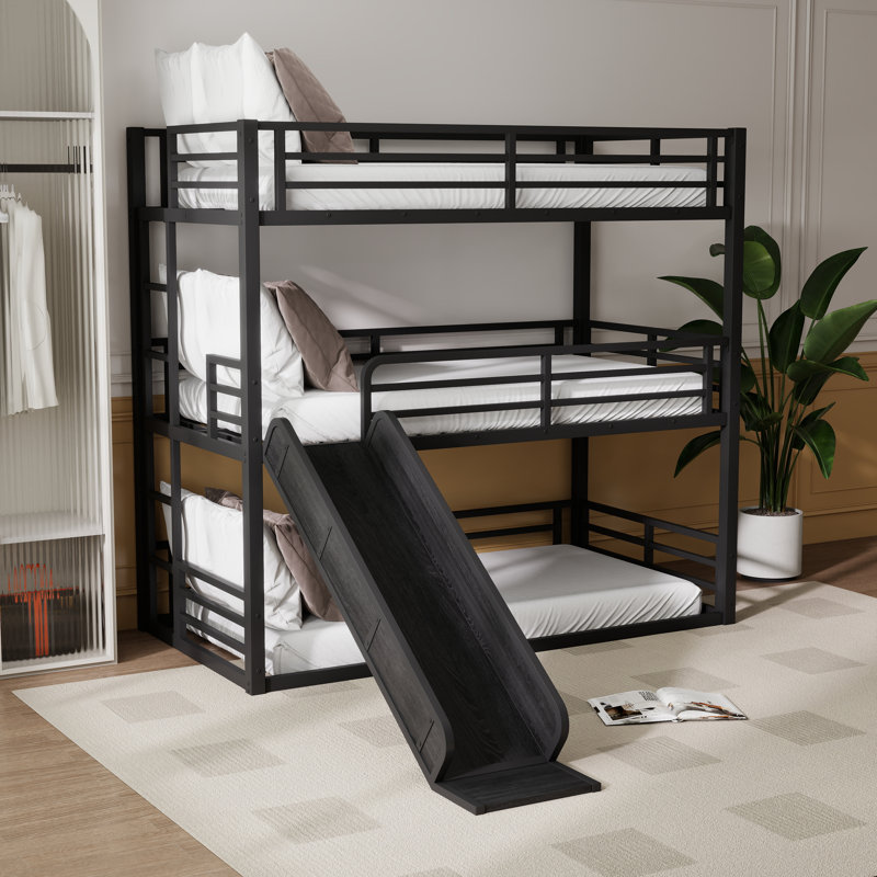 Twin Xl Over Twin Xl Over Twin Xl Metal Triple Bunk Bed With Ladder And Slide