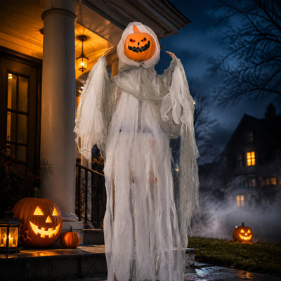 Citrouille fantôme d'Halloween suspendue pour l'extérieur, 1,2 m, yeux rouges brillants, hurlement effrayant activé par le son