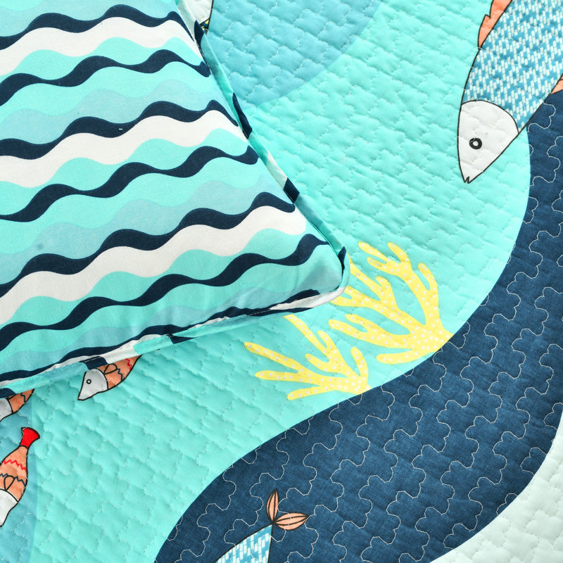 Lush Decor Sea Life Reversible Cotton Quilt Set, Twin Quilt + 1 Sham 