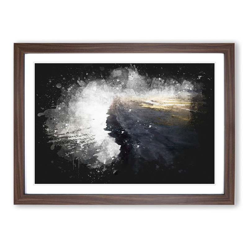 The Black Sand Beach in Iceland Paint Splash - Picture Frame Graphic Art, Walnut Framed, 36cm H x 48cm W x 2cm D