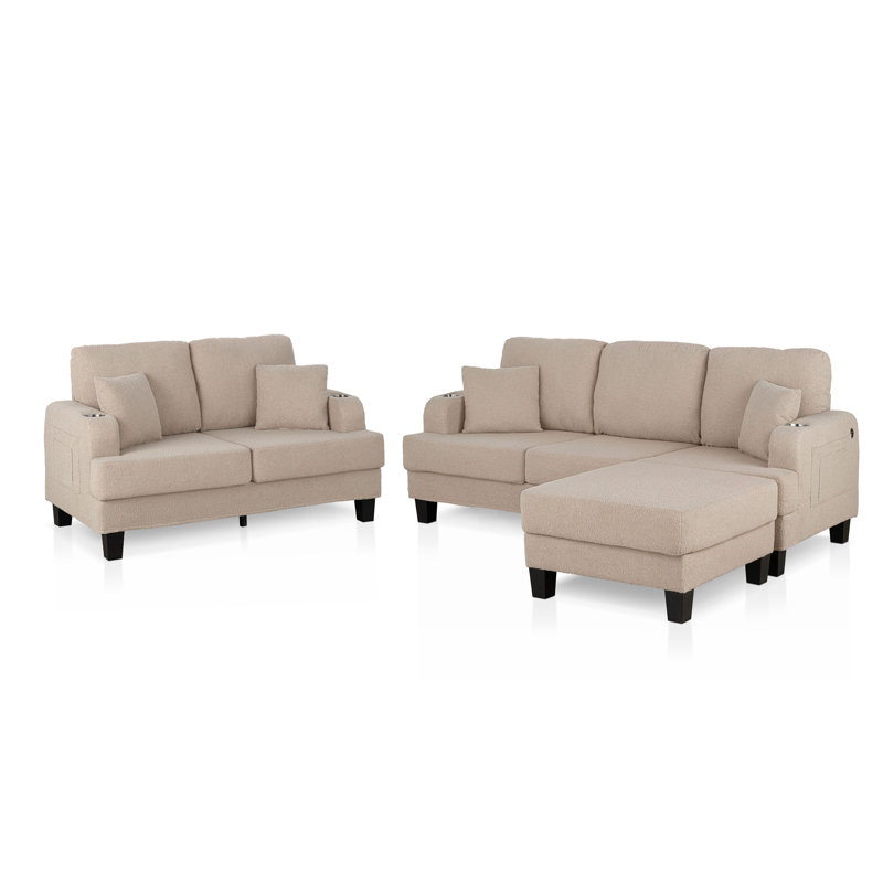 Ensemble de canapé 3 pièces Viafora, 3 pièces: canapé, causeuse, fauteuil, Beige