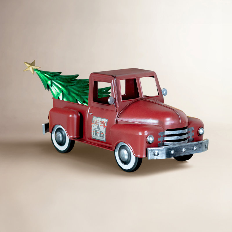 Camion de Noël à l'ancienne avec arbre, Rouge