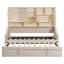 Lit de jour simple rembourré avec lumières à accoudoirs à DEL, tablettes et armoires de rangement, lit gigogne relevable simple (beige)-805920603