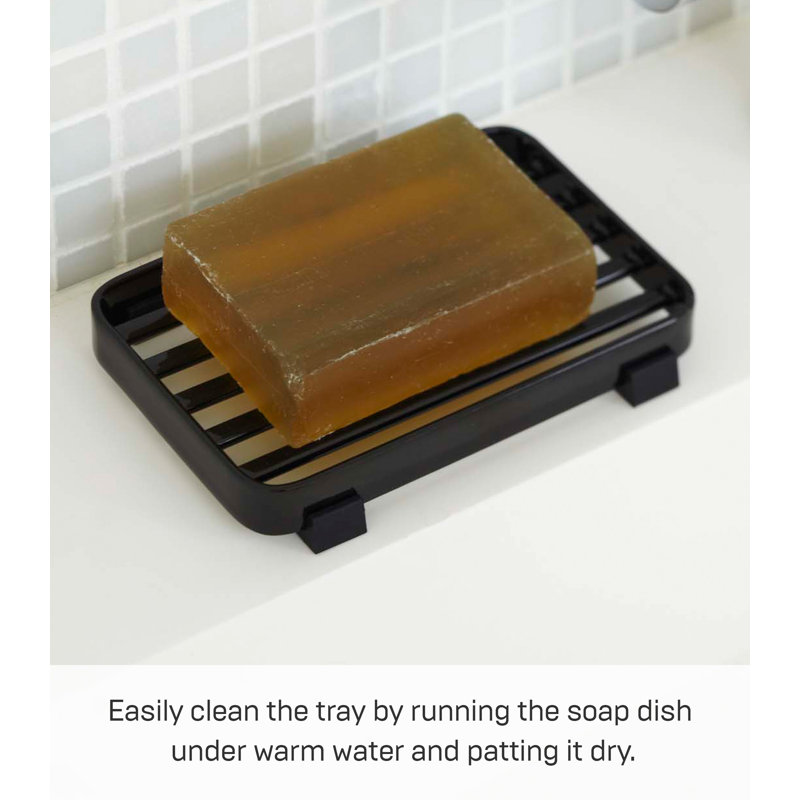 Yamazaki Home Soap Tray - Steel Holder Dish For Sink, Steel, Water Resistant, No Assembly Req., Black