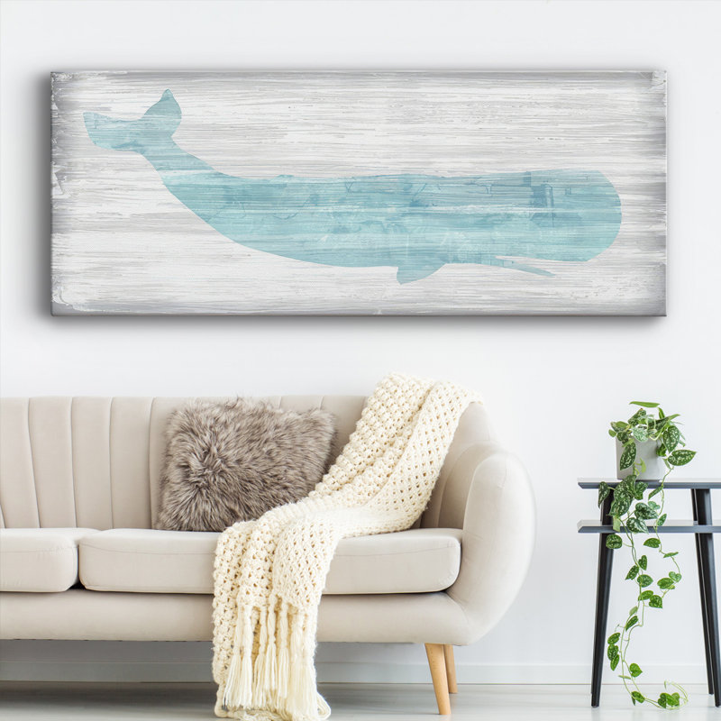 Baleine ivoire sur toile, H 24 po x l 60 po x P 1,5 po